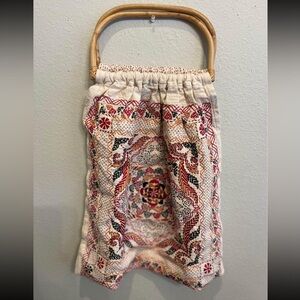 Hand Embroidered Alpona Bamboo Handle Tote Bag